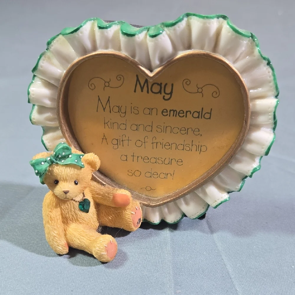 Heart-Shaped May Birthstone Framed Plaque Cherished Teddies Bear Figurine